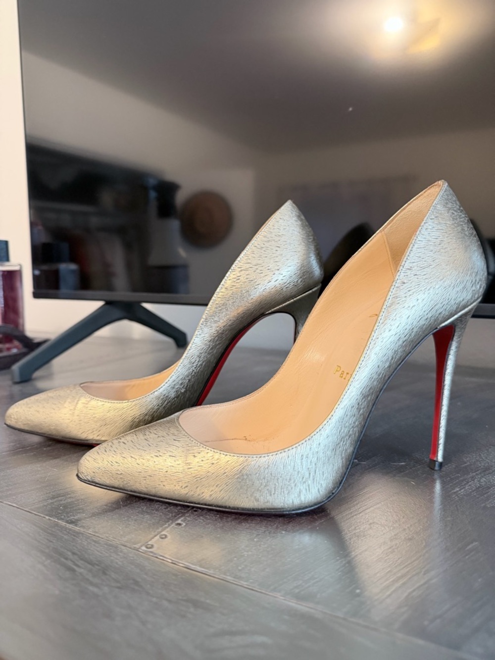 Christian Louboutin Pigalle Folies Gold Laminato Animal Pump 36.5